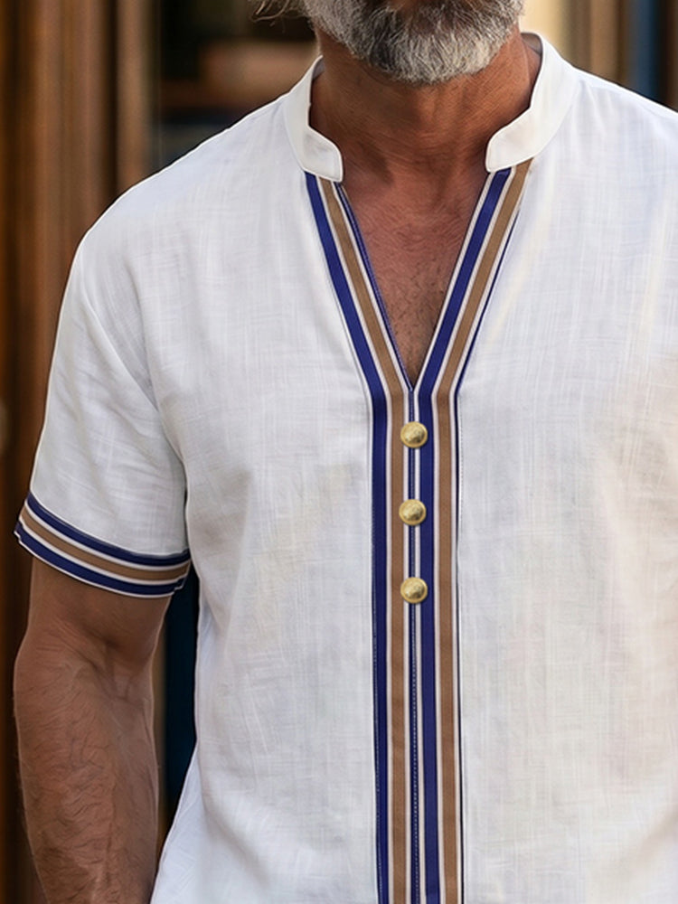 Ethnic Style Contrast Striped 100% Cotton Shirt