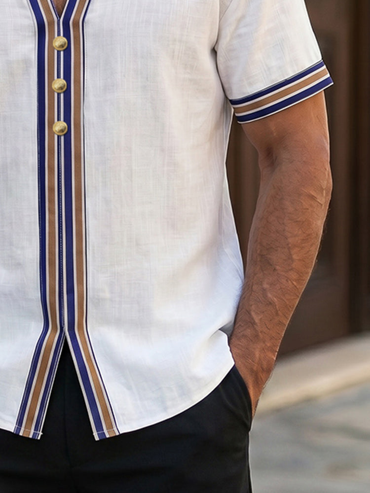 Ethnic Style Contrast Striped 100% Cotton Shirt