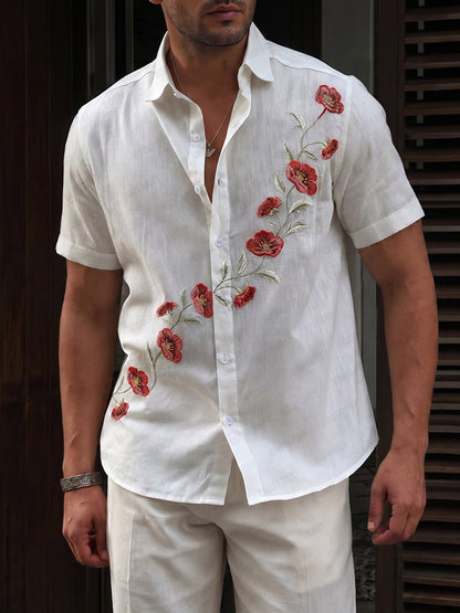 Summer Floral Embroidered 100% Cotton Shirt