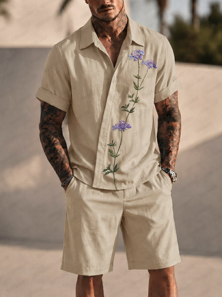 Resort Casual Embroidered Shirt and Shorts Set