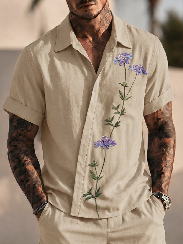 Resort Casual Embroidered Shirt and Shorts Set