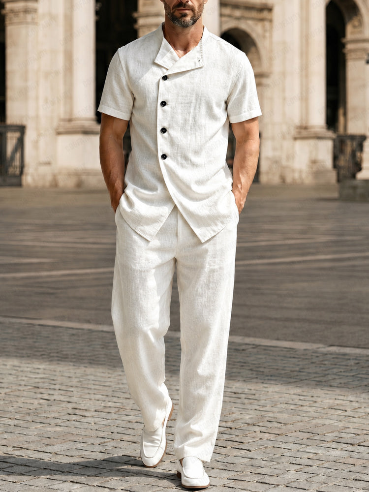 Casual Button Design 100% Cotton Shirt Set