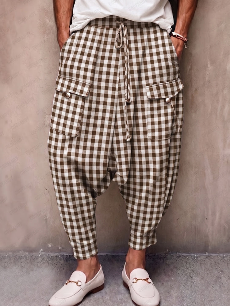 Casual Plaid Drop Crotch Harem Pants