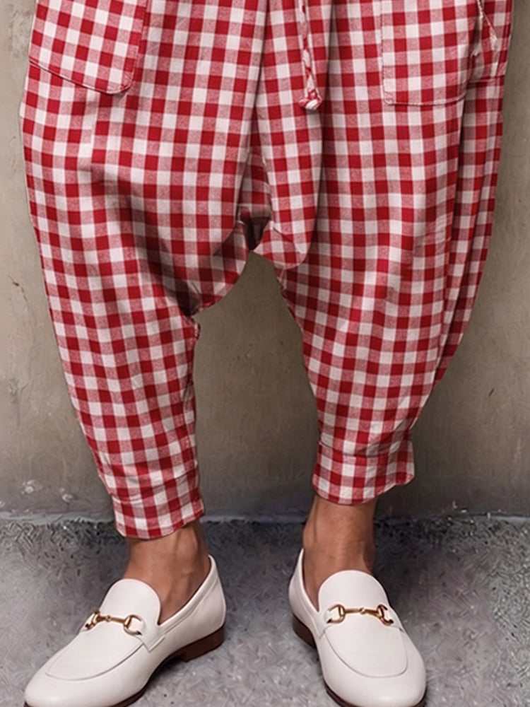 Casual Plaid Drop Crotch Harem Pants