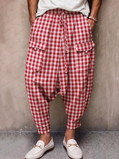 Casual Plaid Drop Crotch Harem Pants