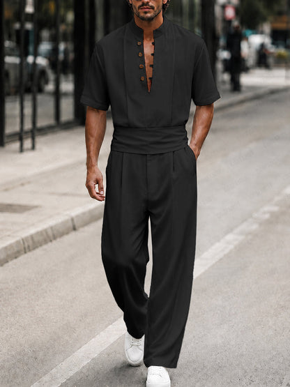 Modern Minimalist Half Placket Shirt Pants Set