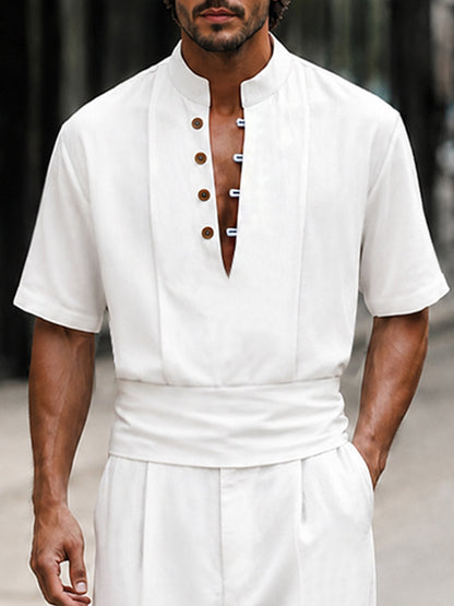 Modern Minimalist Half Placket Shirt Pants Set