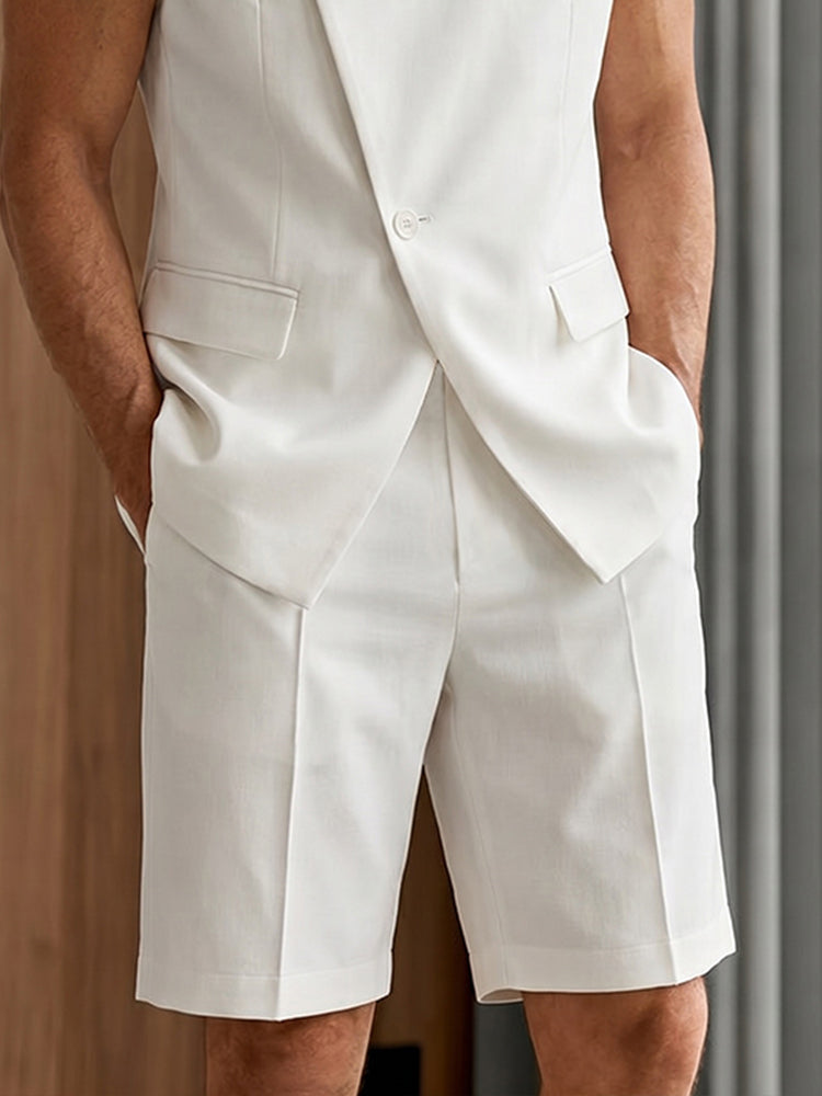Smart Casual Relaxed Fit Suit Vest and Shorts Set