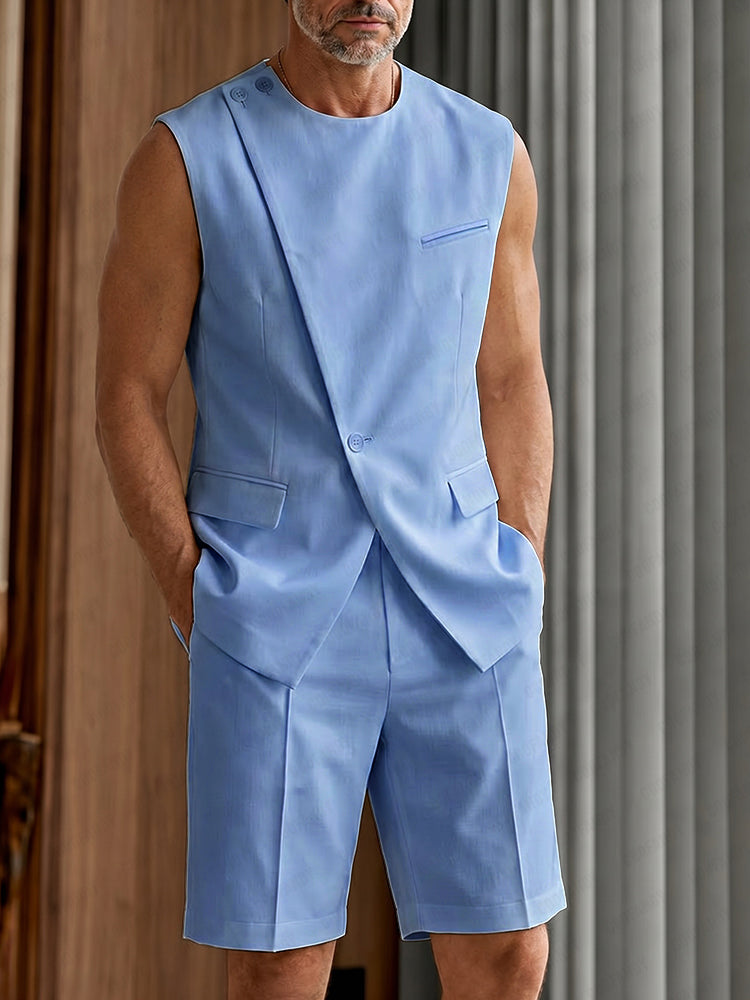 Smart Casual Relaxed Fit Suit Vest and Shorts Set