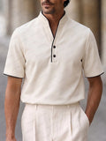 Casual Contrast Trim Stand Collar Top