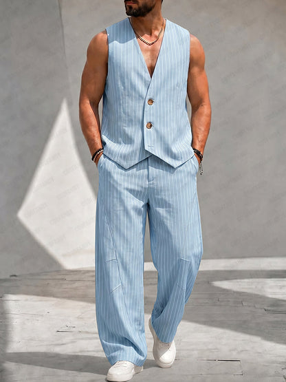 Smart Casual Pinstripe Loose Fit Matching Sets