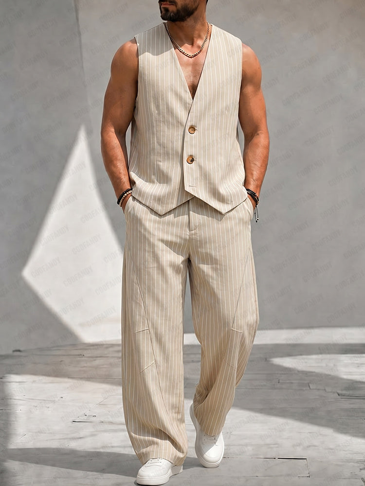 Smart Casual Pinstripe Loose Fit Matching Sets