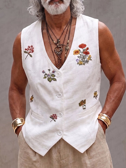 Summer Floral Embroidered Cotton Vest
