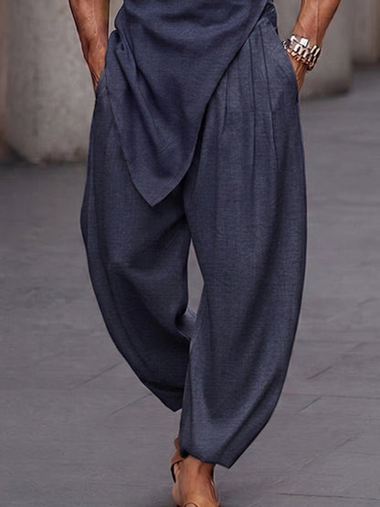 Urban Casual Button-Front Wrap Shirt Pants Set