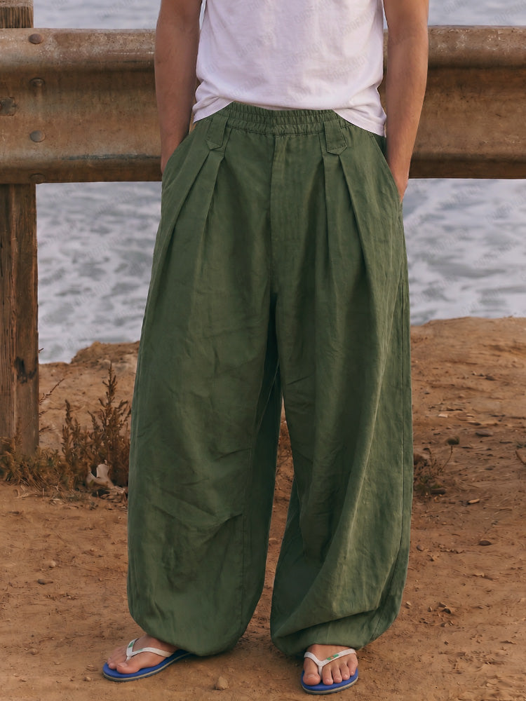 Comfy Loose Fit Wide-Leg Cotton Lantern Pants