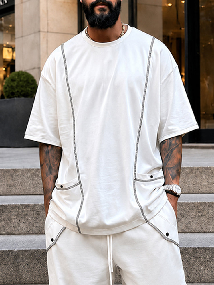 Casual Loose Contrast Seam Design T-Shirt Set