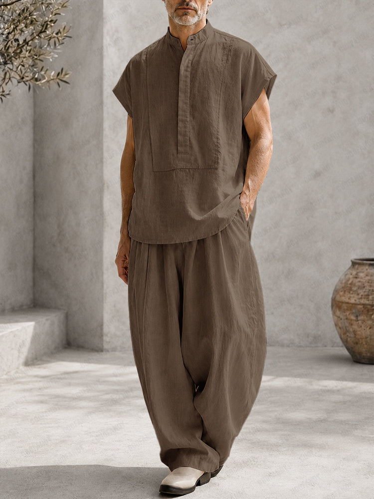 Effortless 100% Cotton Tank Top Baggy Pants Set