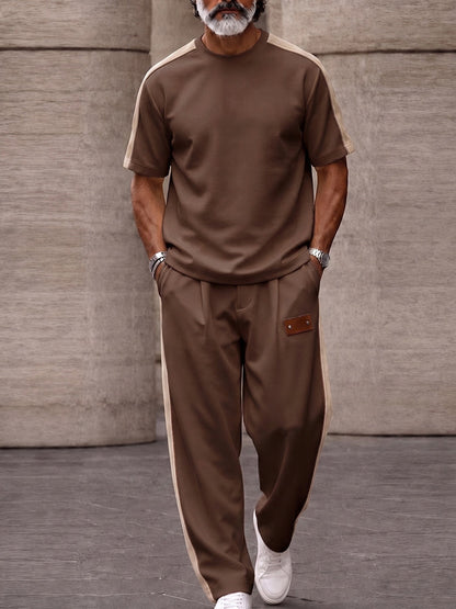 Urban Casual Contrast Patchwork Matching Set