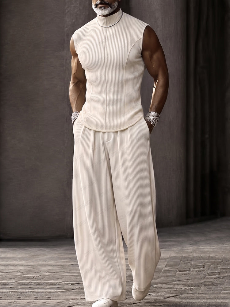 Muscle Fit Sleeveless Turtleneck Top Pants Set