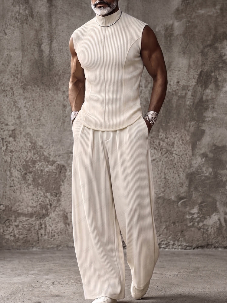 Muscle Fit Sleeveless Turtleneck Top Pants Set