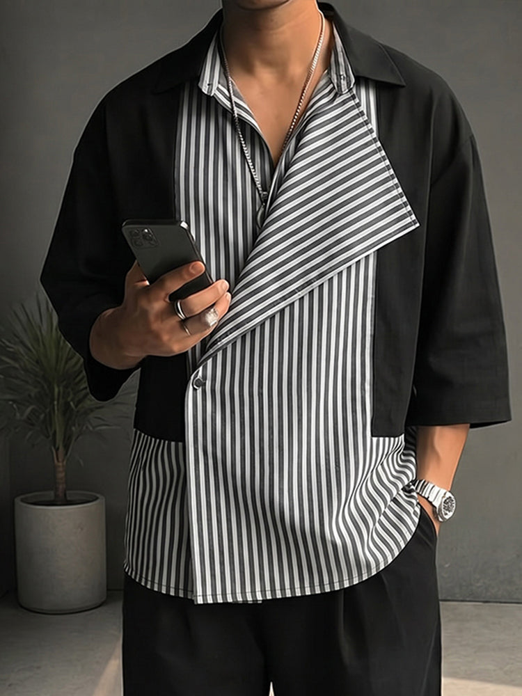 Fashion Contrast Color Stripe Patchwork Matching Set