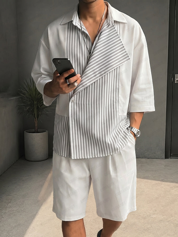 Fashion Contrast Color Stripe Patchwork Matching Set