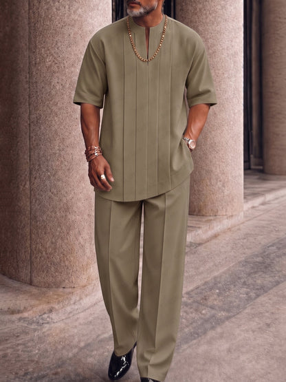 Smart Casual Pleated Front T-Shirt Pants Set