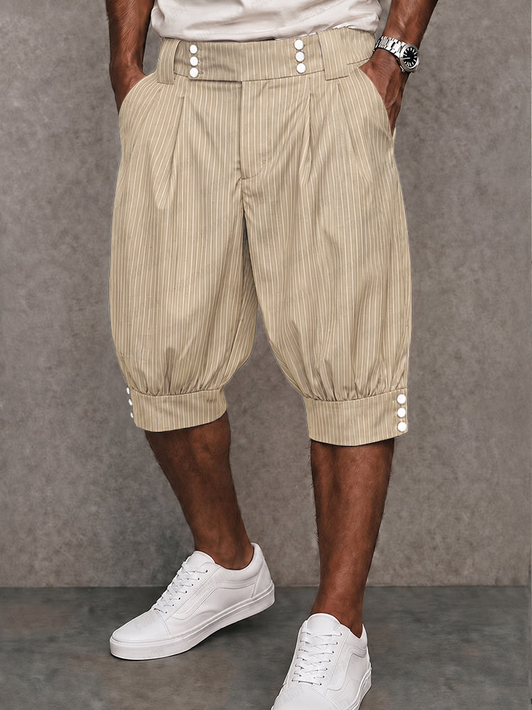 Casual Button Details Striped Lantern Shorts