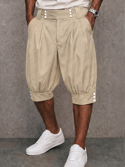 Casual Button Details Striped Lantern Shorts