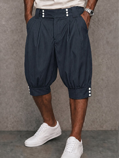 Casual Button Details Striped Lantern Shorts