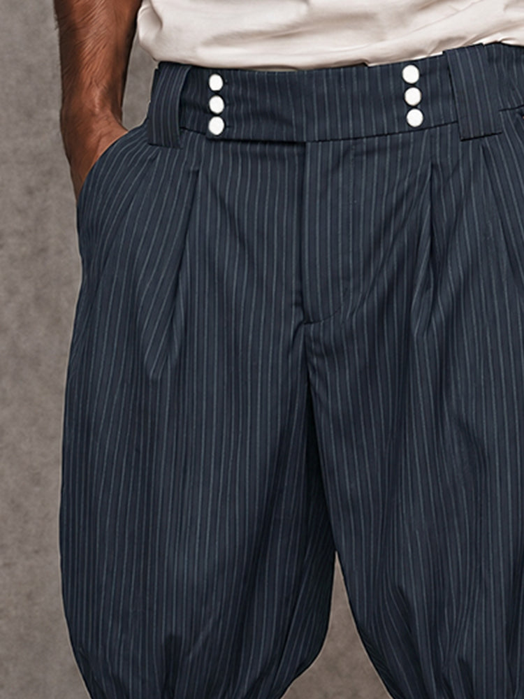 Casual Button Details Striped Lantern Shorts