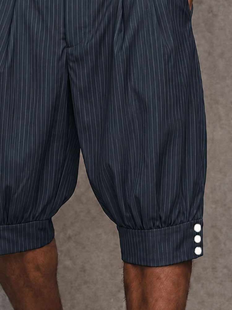 Casual Button Details Striped Lantern Shorts