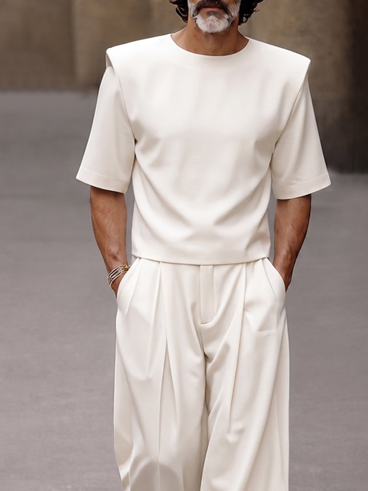 Sharp Summer Style Shoulder Pad T-Shirt Set