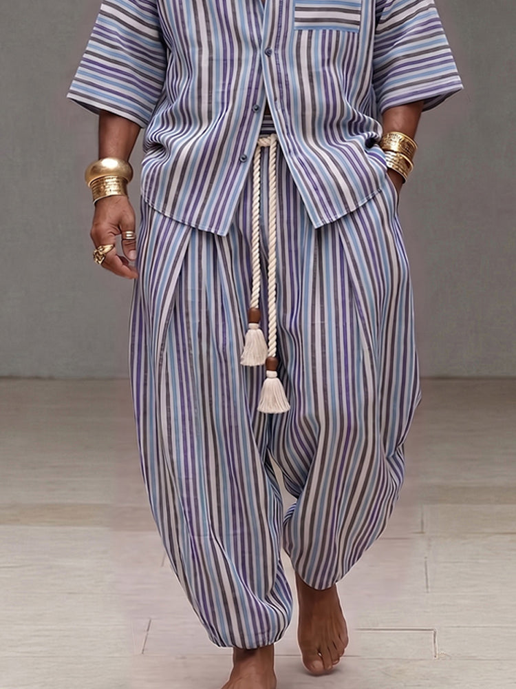 Stylish Loose Fit Stripe Shirt Pants Set