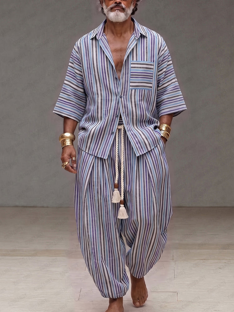 Stylish Loose Fit Stripe Shirt Pants Set