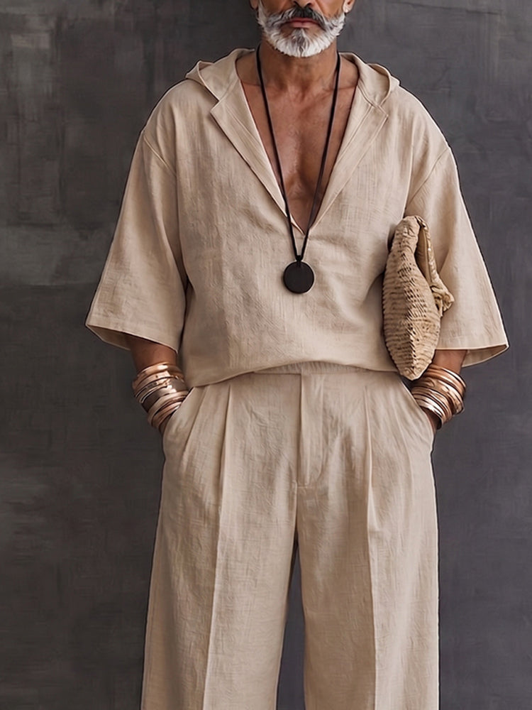 Natural Loose Fit Cotton Shirt Pants Set