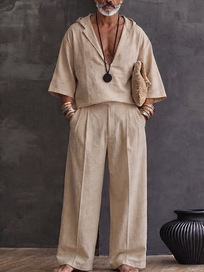 Natural Loose Fit Cotton Shirt Pants Set