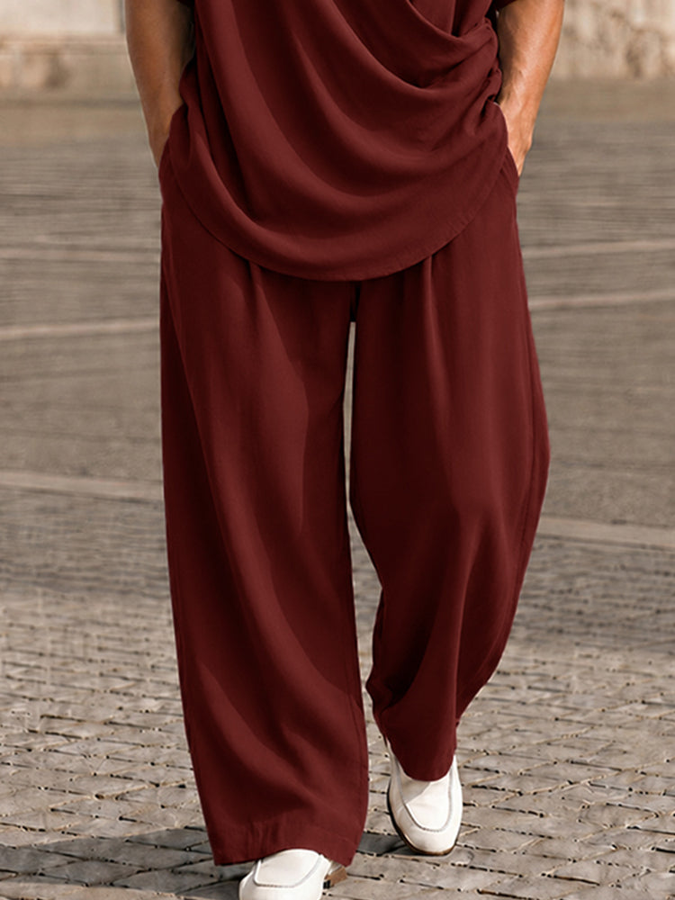 Casual Loose Button Accent Cross-Front T-Shirt Set