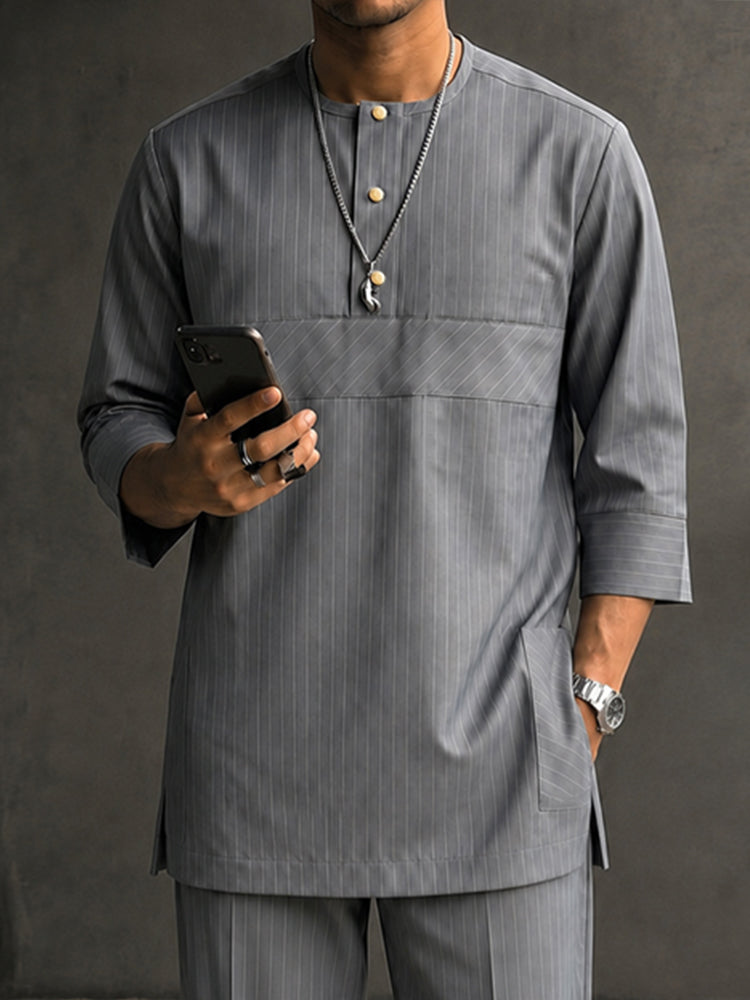 Effortless Pinstripe Longline Shirt Pants Set