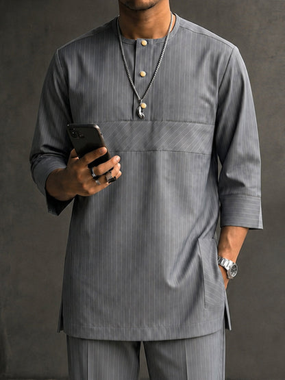 Effortless Pinstripe Longline Shirt Pants Set