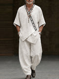 Premium Cotton Contrast Trim Pullover Top and Barrel Pants Set