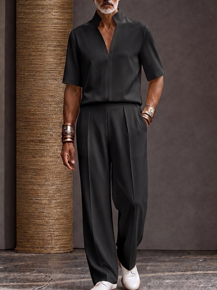 Refined Urban Stand Collar Top and Pants Set