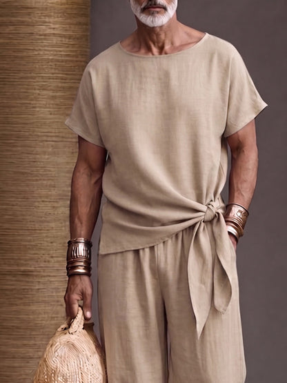 Minimalist Solid Color Tied Knot T-Shirt Pants Set
