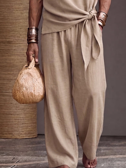 Minimalist Solid Color Tied Knot T-Shirt Pants Set
