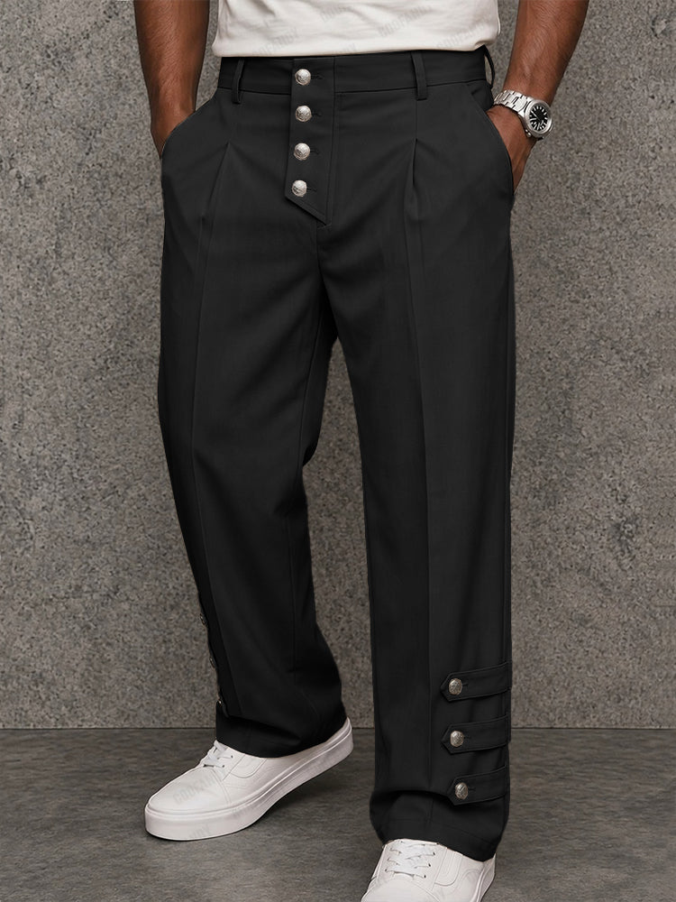 Casual Button Detail Straight-Leg Suit Pants