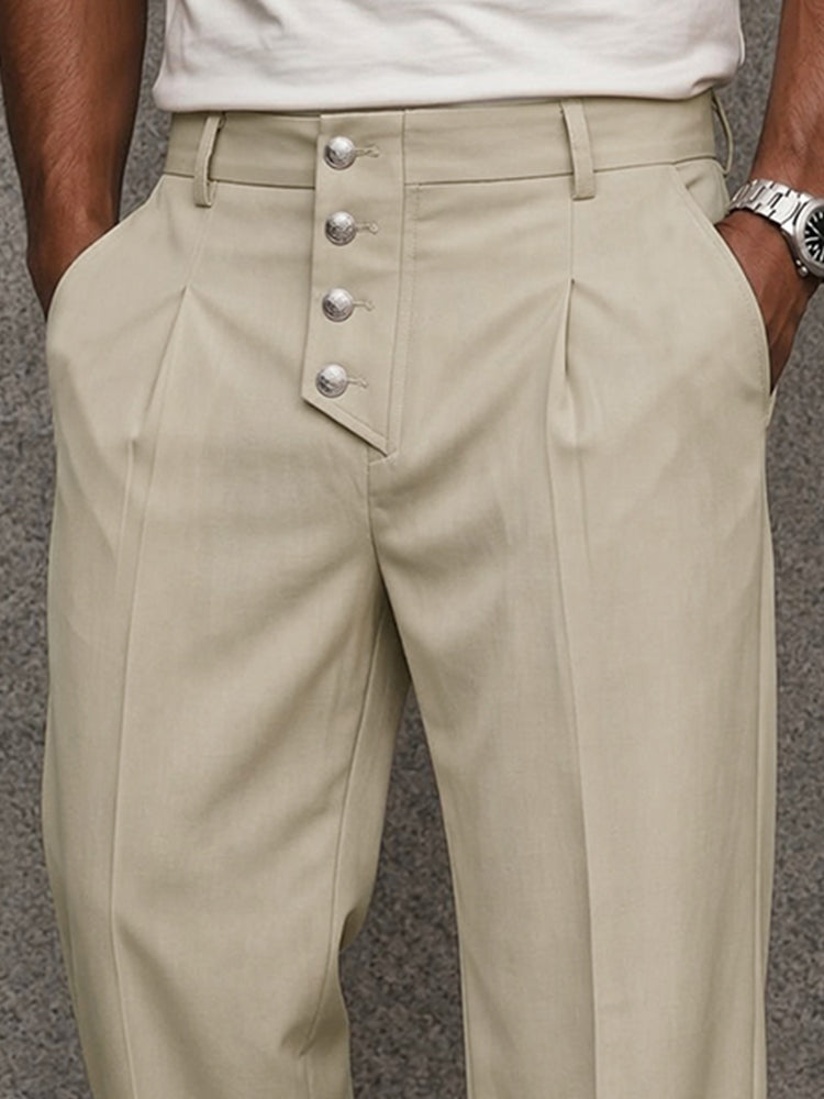 Casual Button Detail Straight-Leg Suit Pants