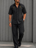 Casual Metal Button Accent Shirt Pants Set