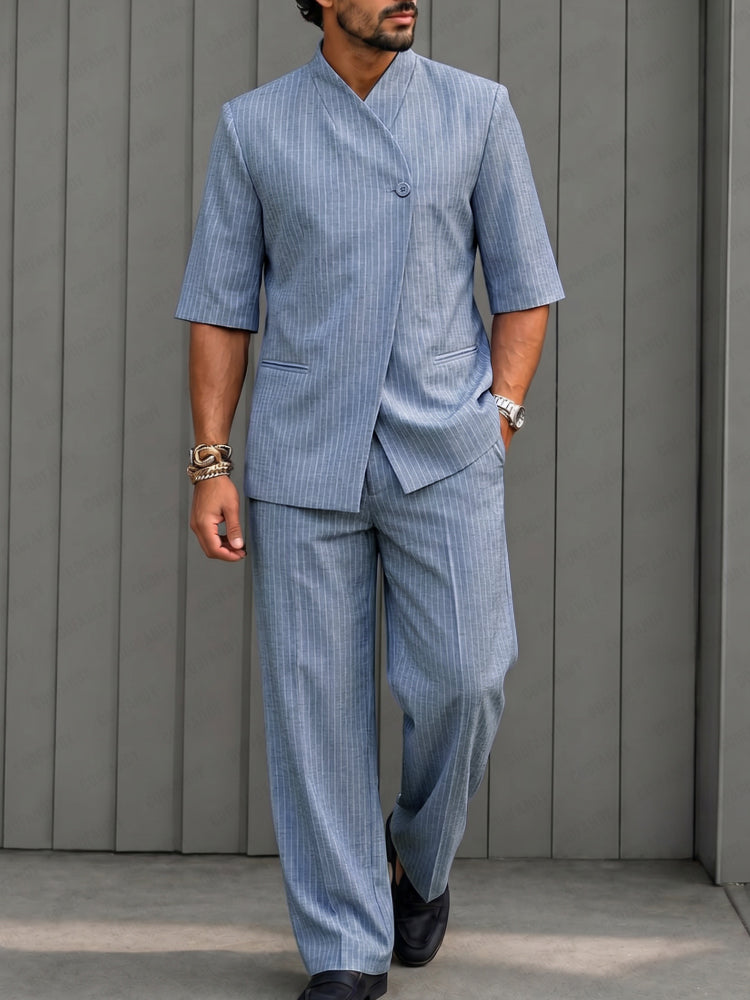 Urban Casual Short Sleeve Pinstripe Suit Set