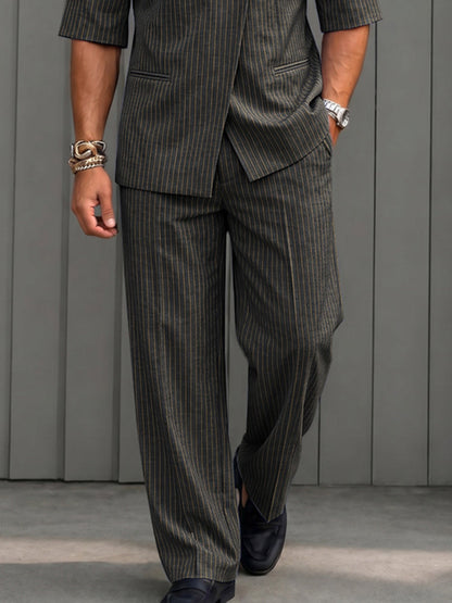 Urban Casual Short Sleeve Pinstripe Suit Set