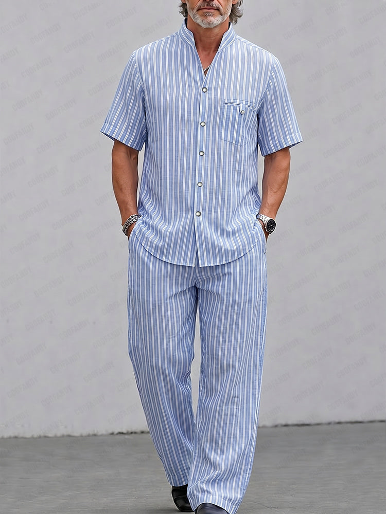 Resort Casual Stripe Short Sleeve Matching Set